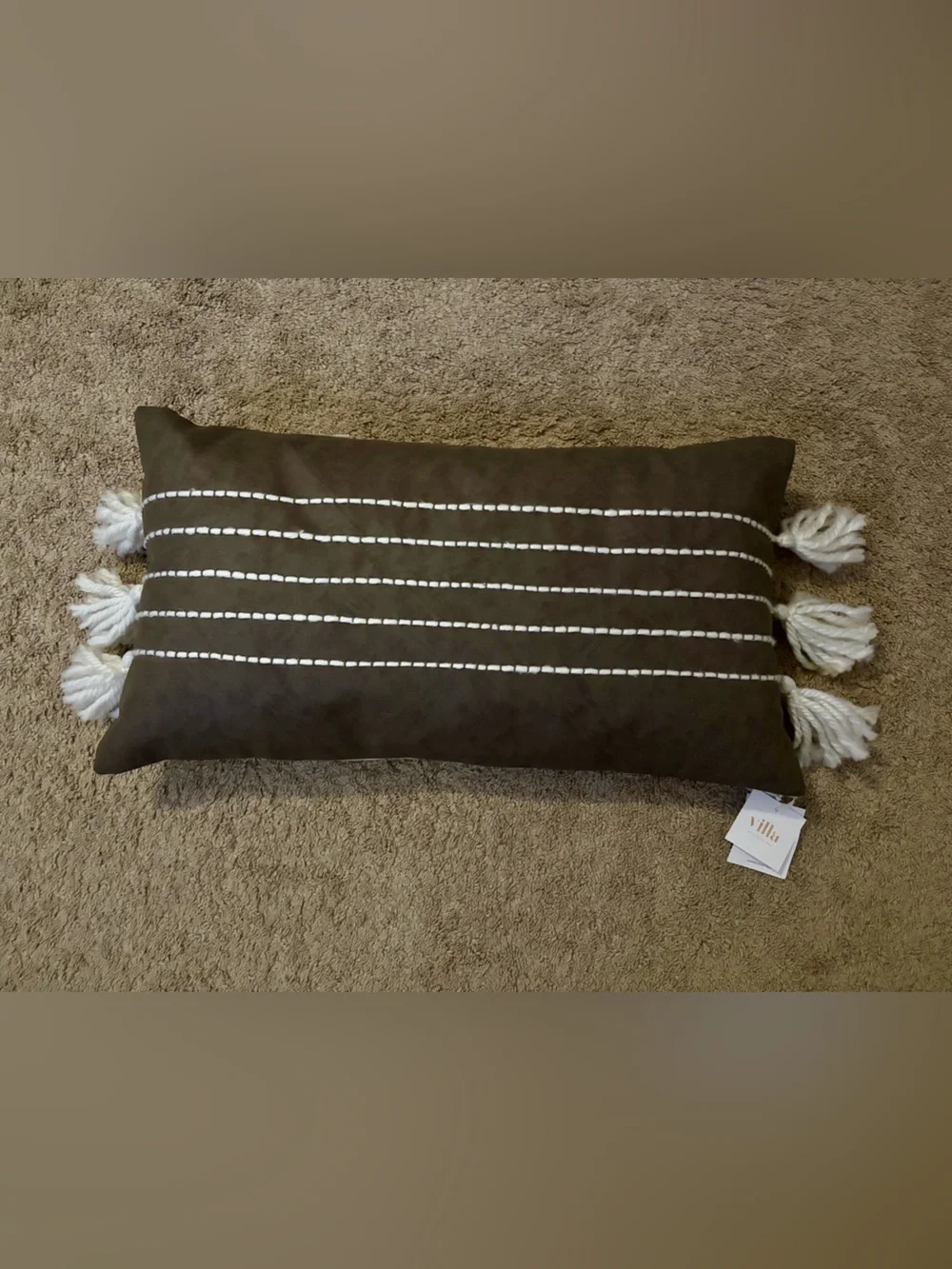 NWT VILA Lumbar Pillow with White Tassel Stripes